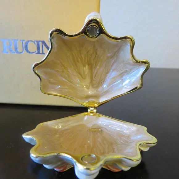 New Rucinni Jeweled Trinket Box Sea Clam Shell With Swarovski Crystals